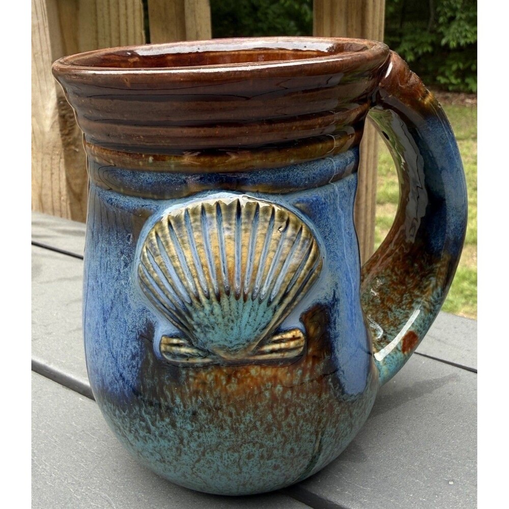 NEW Hand Warmer Stoneware Mug Cape Shore Beach Sea Shell  Coffee/Tea Cup